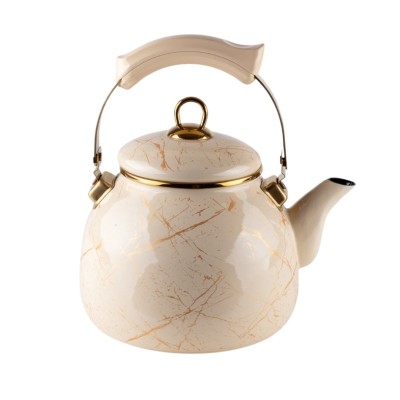 Ceainic emailat Goldmann, 2.5 litri, compatibil cu toate sursele de caldura, maner termorezistent, Bej foto