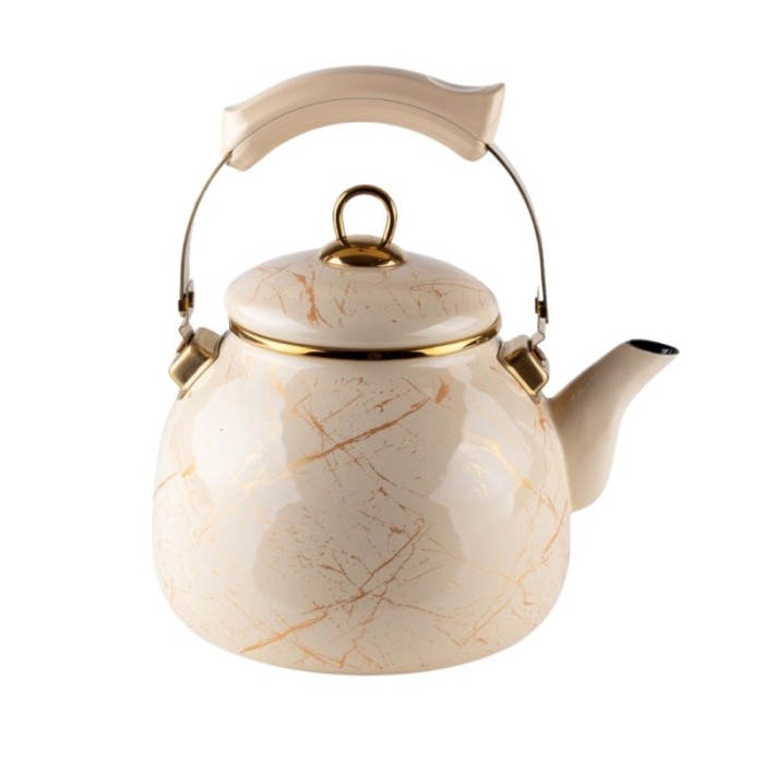 Ceainic emailat Goldmann, 2.5 litri, compatibil cu toate sursele de caldura, maner termorezistent, Bej