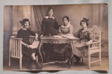 Poza - fotografie tip carte postala - grup de trei fete - eleve ( Virgina, Mia, si Florica) clasa a 2a de liceu - fotografie veche, datata, anul 1921
