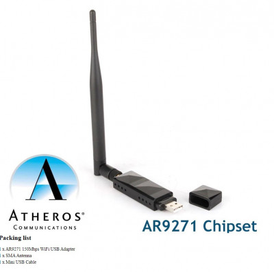 Placa de retea usb wireless cu ant detasabila 5dbi Atheros AR9271 compatib Kali foto