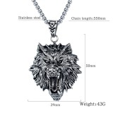 Cumpara ieftin Colier lant Barbati cu pandantiv otel inoxidabil JustZen Wolf lungime 55cm grosime 3mm Argintiu indragostiti aniversare zi de nastere sarbatori