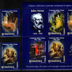 Romania 2005, LP 1678 + a, Centenar Jules Verne, serie + bloc, MNH! LP 31,50 lei