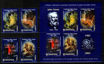 Romania 2005, LP 1678 + a, Centenar Jules Verne, serie + bloc, MNH! LP 31,50 lei foto