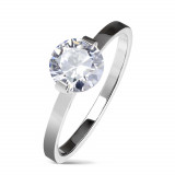 Inel argintiu de logodnă, din oțel, zirconiu rotund și transparent, brațe lucioase - Marime inel: 52