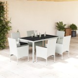 VidaXL Set mobilier de grădină cu perne 7 piese alb poliratan &amp; sticlă