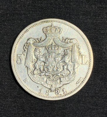 Moneda 5 lei 1881 argint 6 stele cu 5 raze pe muchie foto