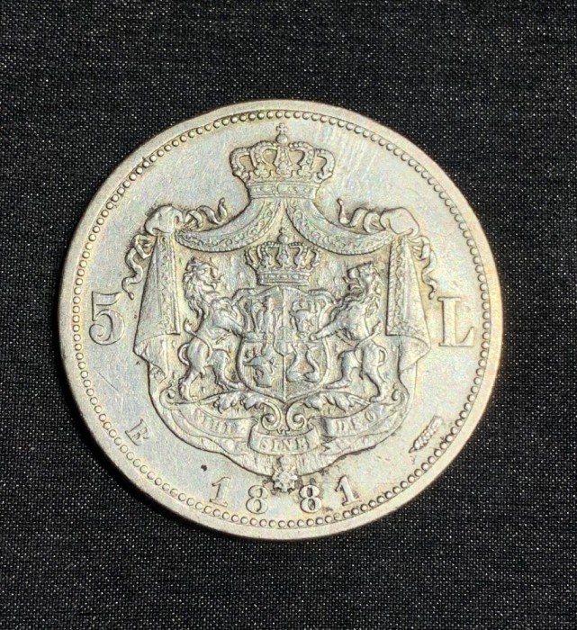 Moneda 5 lei 1881 argint 6 stele cu 5 raze pe muchie