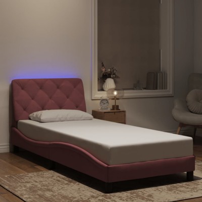 vidaXL Cadru de pat cu lumini LED, roz, 90x190 cm, catifea 3213830 foto