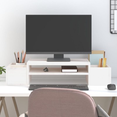 Suport pentru monitor, alb, 70x27,5x15 cm, lemn masiv pin foto