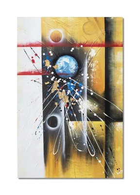 Tablou abstract pictat manual living, birou, Calatorie spatiala, 90x60cm ulei pe panza in relief efect 3D, gata de agatat pe perete foto