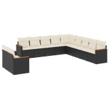 Cumpara ieftin Set canapele de gradina cu perne, 11 piese, negru, poliratan