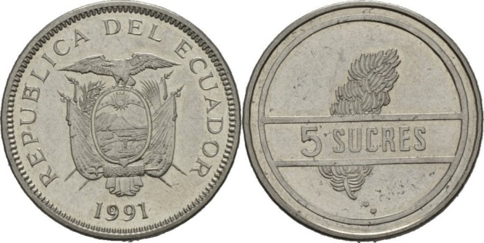 Ecuador 1991 - 5 sucres UNC