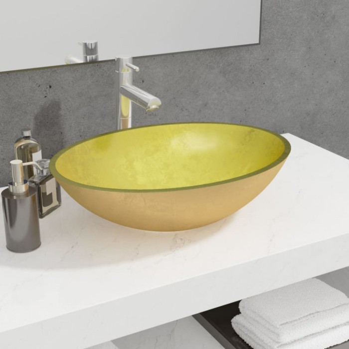 Gossi chiuveta din sticla, auriu, 50x37x14 cm