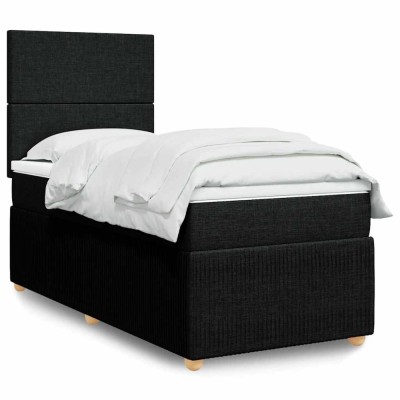 vidaXL Pat box spring cu saltea, negru, 90x200 cm, textil 3291934 foto