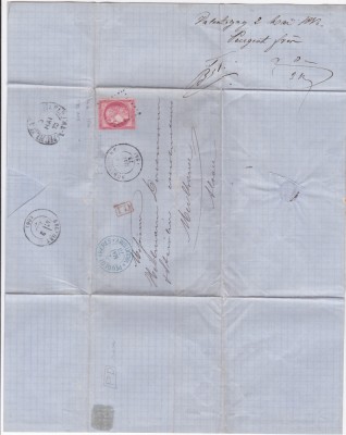 AMS @ - SCRISOARE FRANTA 1873, CU FRANCATURĂ SIMPLĂ cu 80 Cents MICHEL 44 a 1870, SUPERBA foto