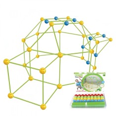 Kit de Constructie Fort 3D pentru Copii, 560 g, 36 Sfere, 51 Tije, Panza Verde Impermeabil, 3 ani, Educativ, Multicolor foto