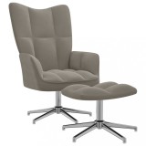 vidaXL Scaun de relaxare cu taburet, gri deschis, catifea