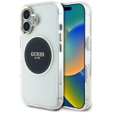 Husa iPhone 16 originala Guess IML Metal Colored Circle MagSafe, negru, GUHMP16SHTDRCEDK