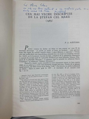 1961 P.Ș. Năsturel Cea mai veche inscriptie de la Stefan cel mare 1463 EXTRAS din Omagiu lui George Oprescu foto