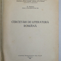 CERCETARI DE LITERATURA ROMANA de D. POPOVICI, SIBIU 1944