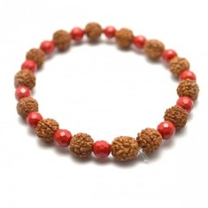 Bratara cu Rudraksha (Rudraska) si margele de coral