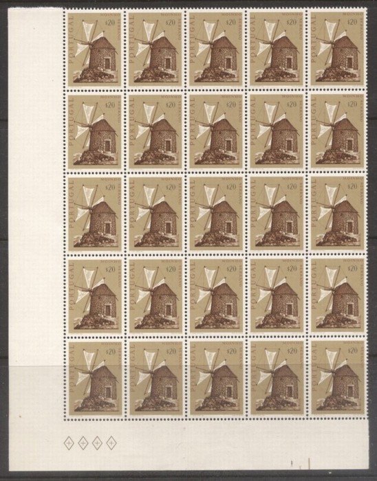 Portugal 1971 Windmills x 25, block, MNH S.153