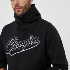 Champion bluza barbati, culoarea negru, cu glugă, cu imprimeu