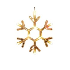 Decoratiune de craciun luminoasa in forma de fulg, 19x19 cm, cu ventuza, alb cald, flippy