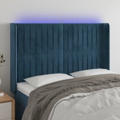 vidaXL Tablie de pat cu LED, albastru inchis, 147x16x118/128cm catifea foto