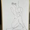Tablou nud abstract minimalist pictat manual ulei, Tablou decorativ alb negru