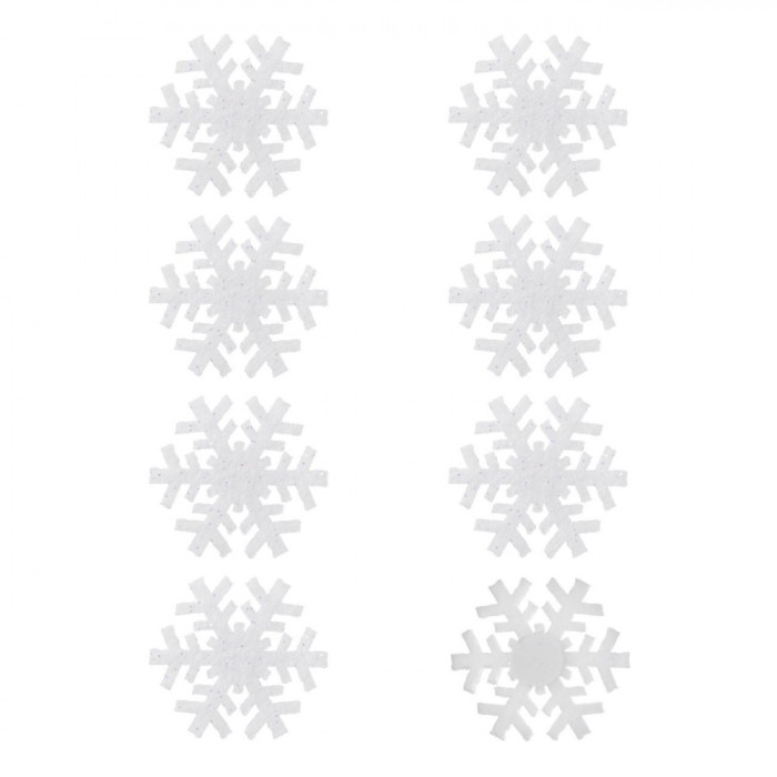 Autocolante Decorative Crăciun, Fulgi Zăpadă, Poliester, 3x3cm, Set 8 Bucăți