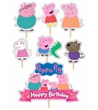 Set 7 Toppere Model Peppa Pig pentru Tort Carton Foliat 5-10 cm