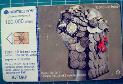Cartela telefonica Romtelecom 100.000 lei 10 lei noi (ron) Muzeul Taranului Roman HJFUXP 2007 Conci de bani Banat foto