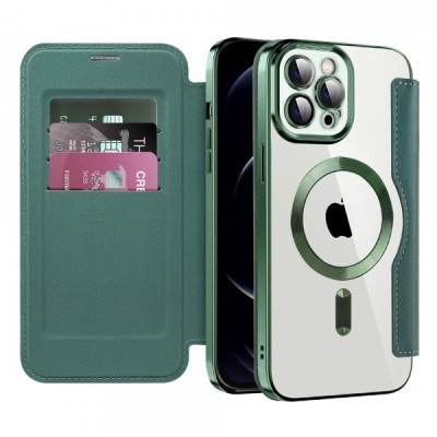 Husa MagSafe pentru Apple iPhone 12 Pro Max, Techsuit, SmartMag Book, Verde foto