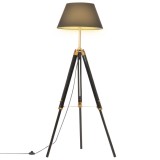 Lampa de podea trepied, negru si auriu, 141 cm, lemn masiv tec GartenMobel Dekor, vidaXL