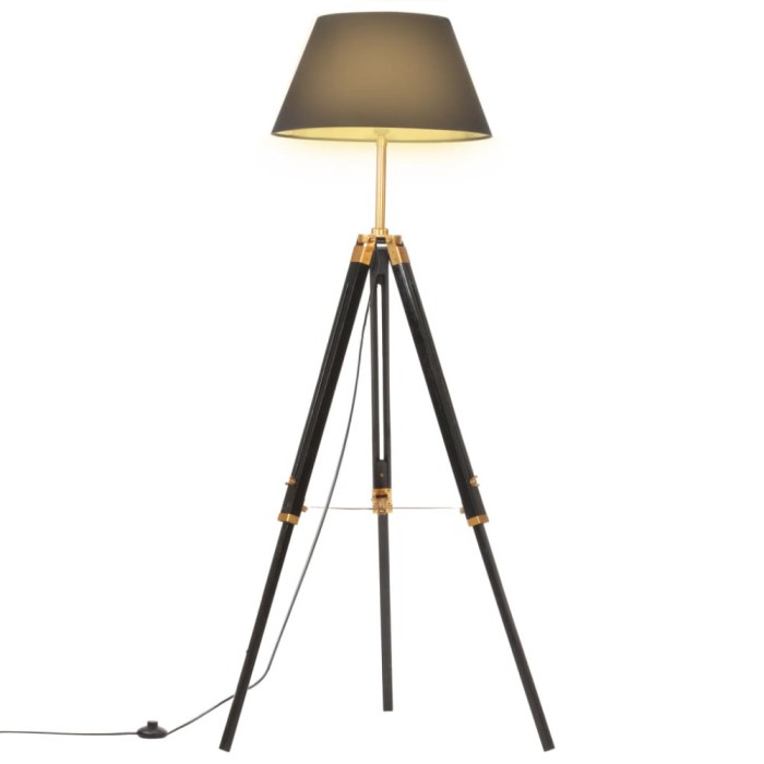 Lampa de podea trepied, negru si auriu, 141 cm, lemn masiv tec GartenMobel Dekor