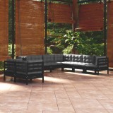 vidaXL Set mobilier grădină cu perne, 9 piese, negru, lemn masiv pin 3096903