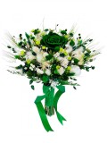 Buchet mediu personalizabil cu trandafir criogenat si flori naturale uscate alb - verde smarald, Eventissimi&reg;