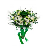 Buchet mediu personalizabil cu trandafir criogenat si flori naturale uscate alb - verde smarald
