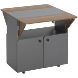 HOMCOM Masă Pliabilă cu Dulap, două părți pliabile la masă, dulap cu rafturi, 4 roți, Gri deschis+Maro &icirc;nchis, 70 x 83 x 75cm | Aosom Romania