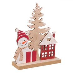 Decorațiune Crăciun, Model Om de Zăpadă, Multicolor, Dimensiuni 12x4x16 cm, Lemn