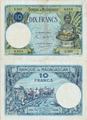 1937, 10 francs (P-36a.2) - Madagascar! foto