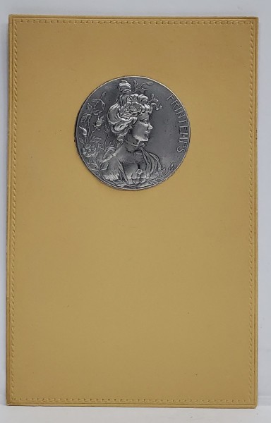 &#039; PRINTEMPS &#039; , CARTE POSTALA CU MEDALION DIN METAL IN RELIEF , STIL ART - NOUVEAU , INCEPUT DE SECOL XX