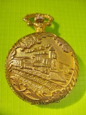 9365- Ceas buzunar Talent Tren Caile Ferate barbat functional quartz cu gravura.