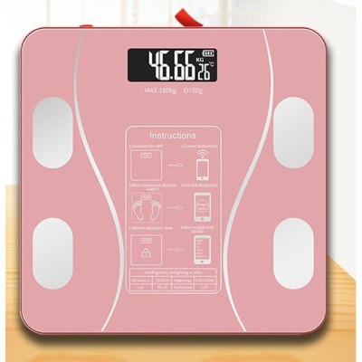 Cantar Electronic Inteligent De Baie Cu Aplicatie Smart, Corporal, Ecran Digital Iluminat, Termometru, Suporta Maxim 180 Kg, 26 x 26 cm, Baterii, Roz foto