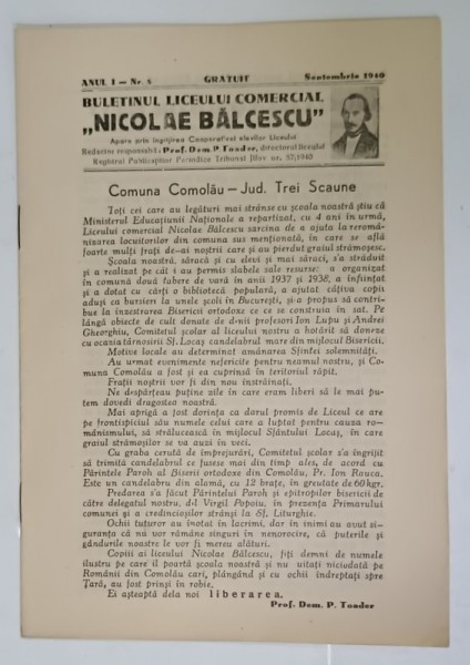 BULETINUL LICEULUI COMERCIAL &#039; NICOLAE BALCESCU &#039; , BUCURESTI , NR.5 , 1940
