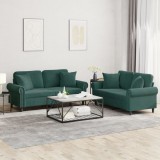 vidaXL Set canapea cu perne, 2 piese, verde &icirc;nchis, catifea 3202232