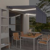 VidaXL Copertină automată cu stor&amp;senzor v&acirc;nt&amp;LED, albastru&amp;alb, 4x3 m