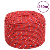 VidaXL Fr&acirc;nghie de barcă, roșu, 6 mm, 250 m, polipropilenă