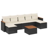 Set mobilier de gradina cu perne, 8 piese, negru, poliratan